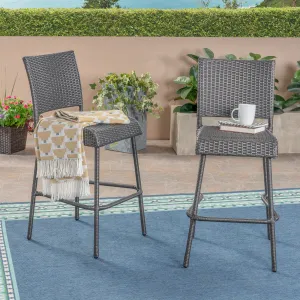 Outdoor Wicker Barstool, Gray (Set of 2) - NH218503 patio chairs, outdoor seating