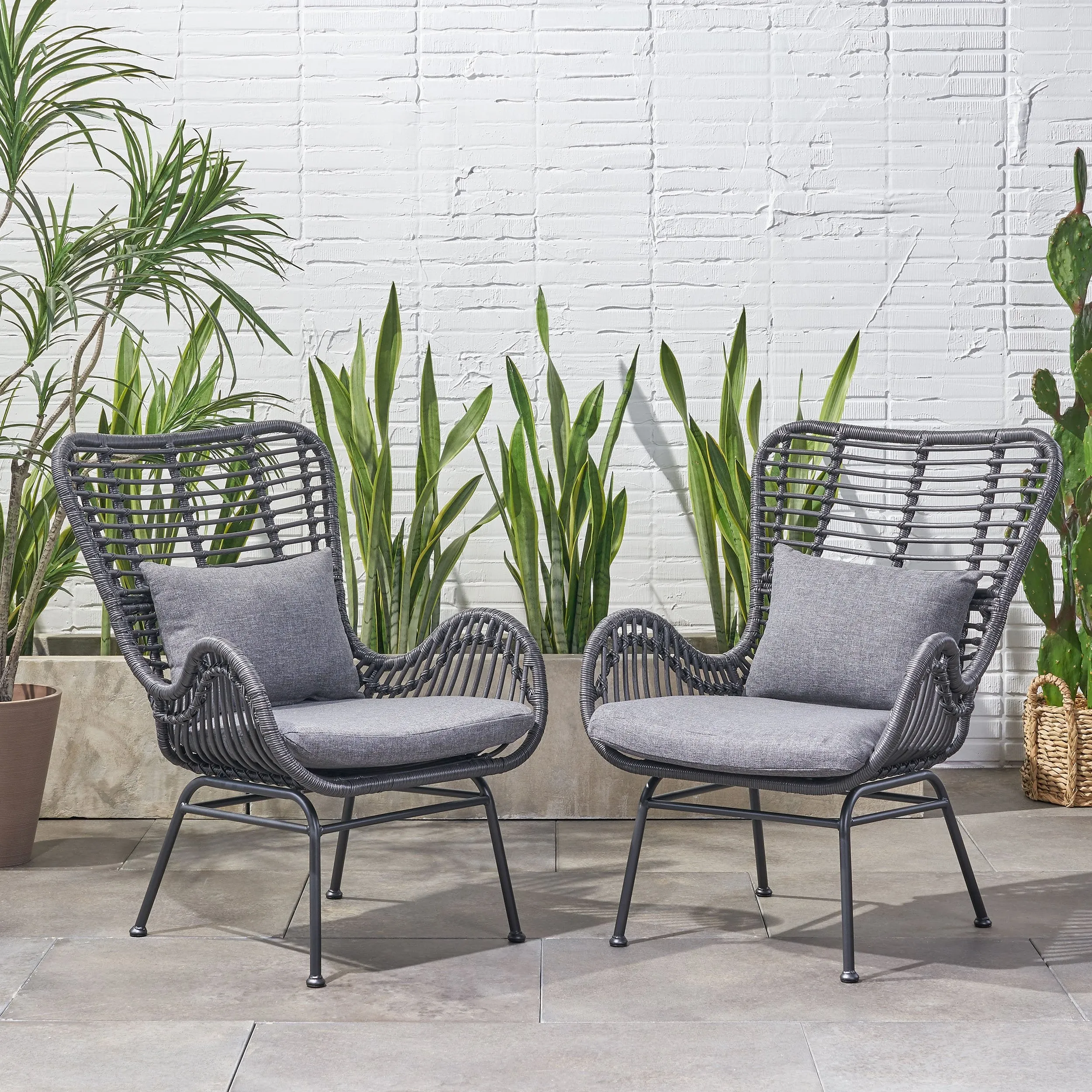 Outdoor Wicker Club Chairs with Cushions (Set of 2) - NH010013 patio chairs, outdoor seating
