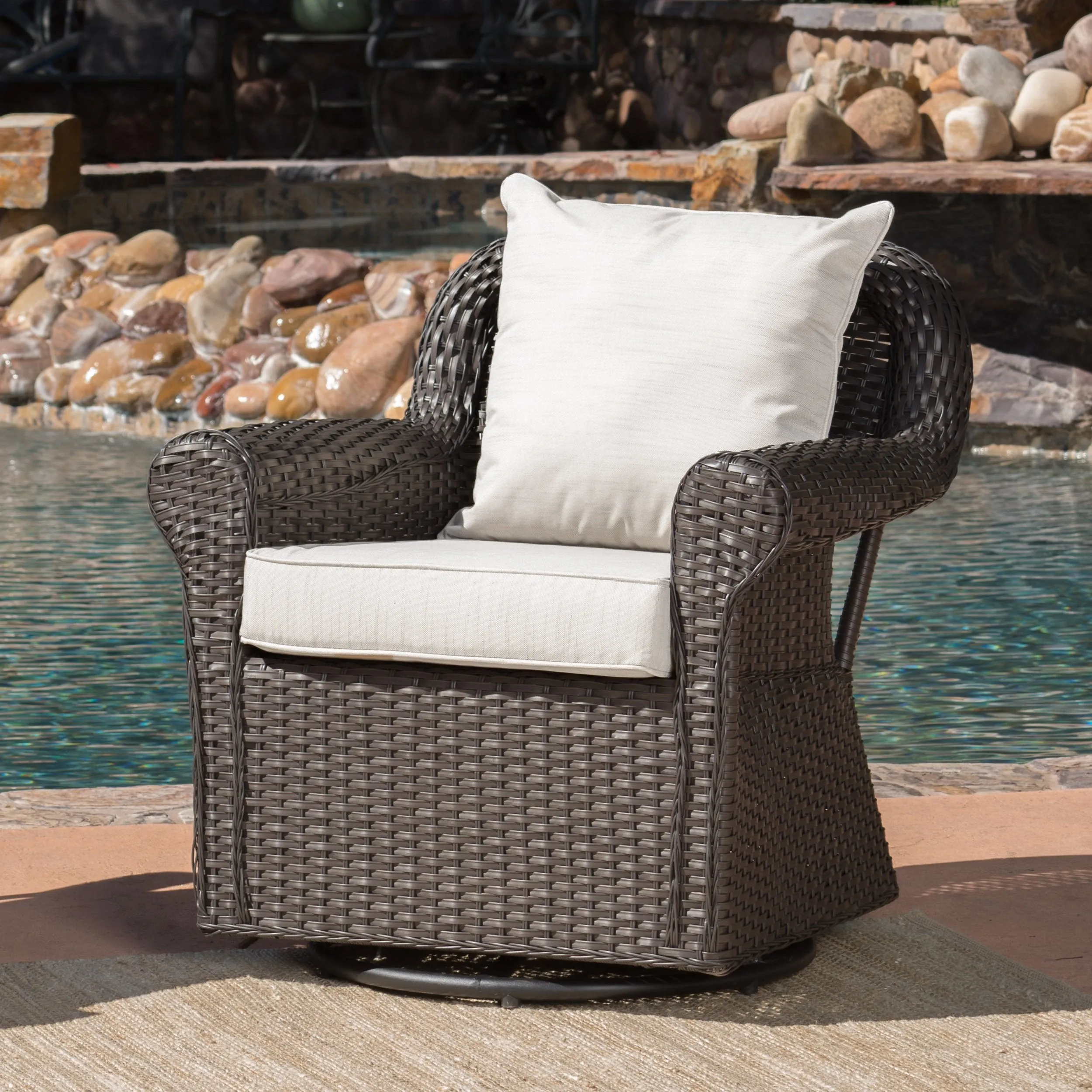 Outdoor Wicker Swivel Rocking Chair w/Water Resistant Cushions - NH442003 patio chairs, outdoor seating