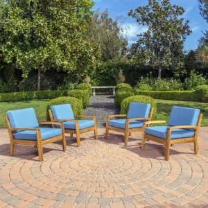 Outdoor Wood Patio Furniture Club Chairs w/ Water Resistant Cushions (Set of 2) - NH801992 patio chairs, outdoor seating