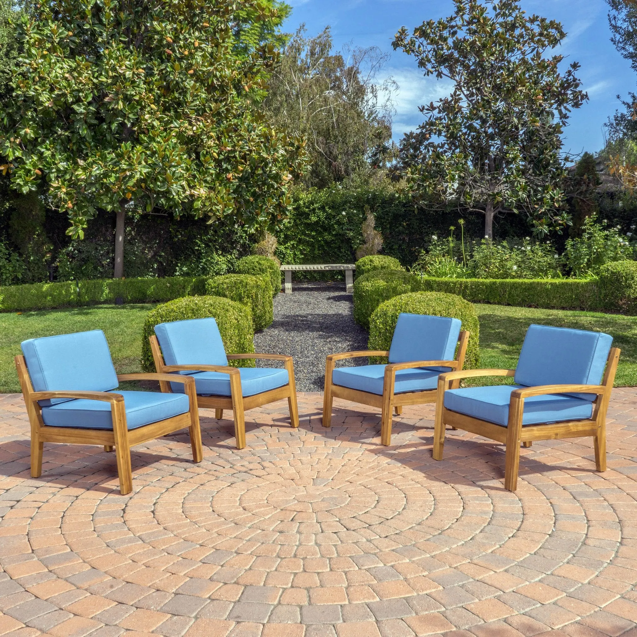Outdoor Wood Patio Furniture Club Chairs w/ Water Resistant Cushions (Set of 2) - NH801992 patio chairs, outdoor seating