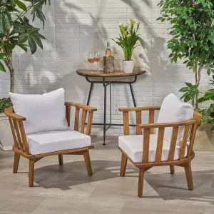 Outdoor Wooden Club Chair with Cushions (Set of 2), White and Teak Finish - NH421903 patio chairs, outdoor seating