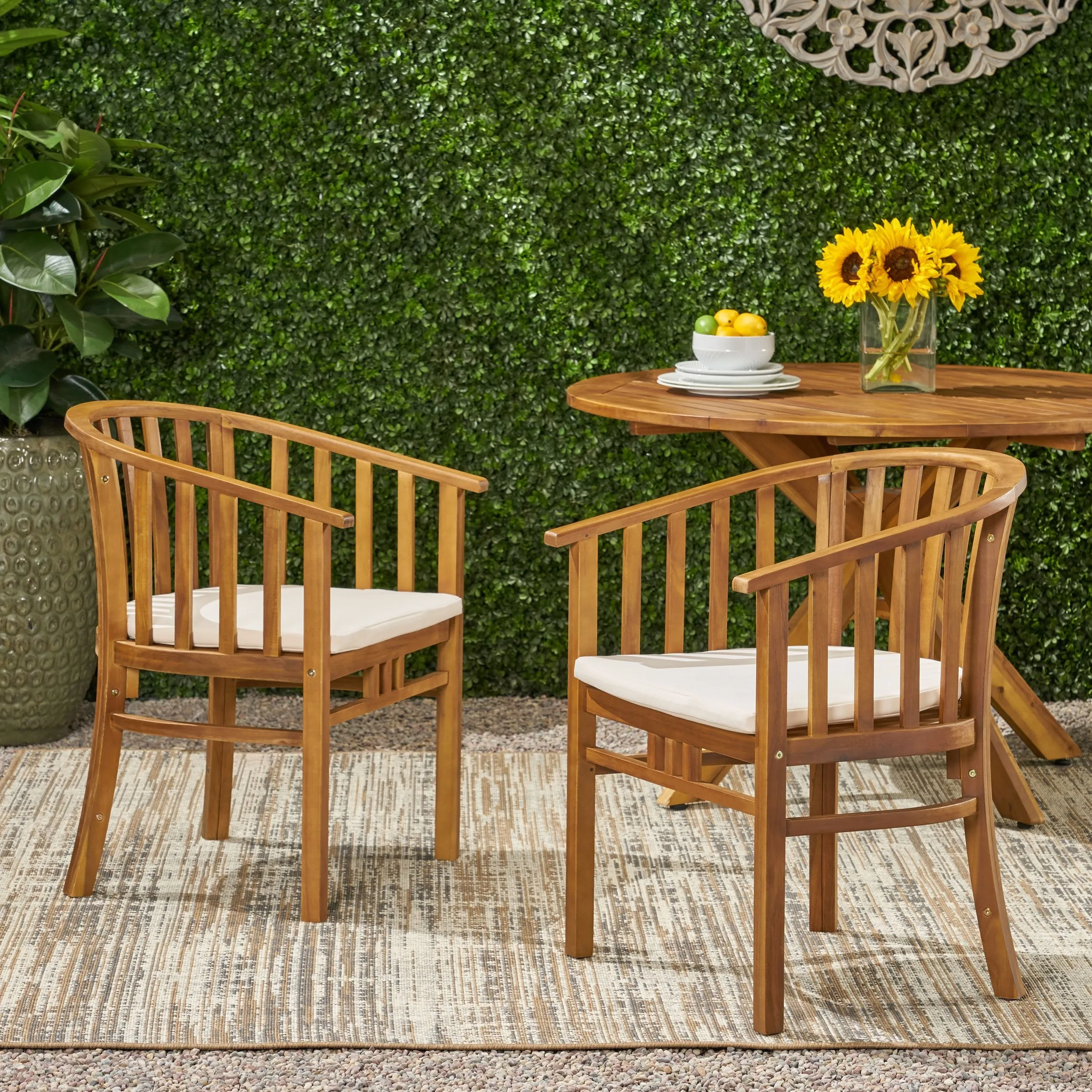 Outdoor Wooden Dining Chairs with Cushions (Set of 2) - NH162903 patio chairs, outdoor seating