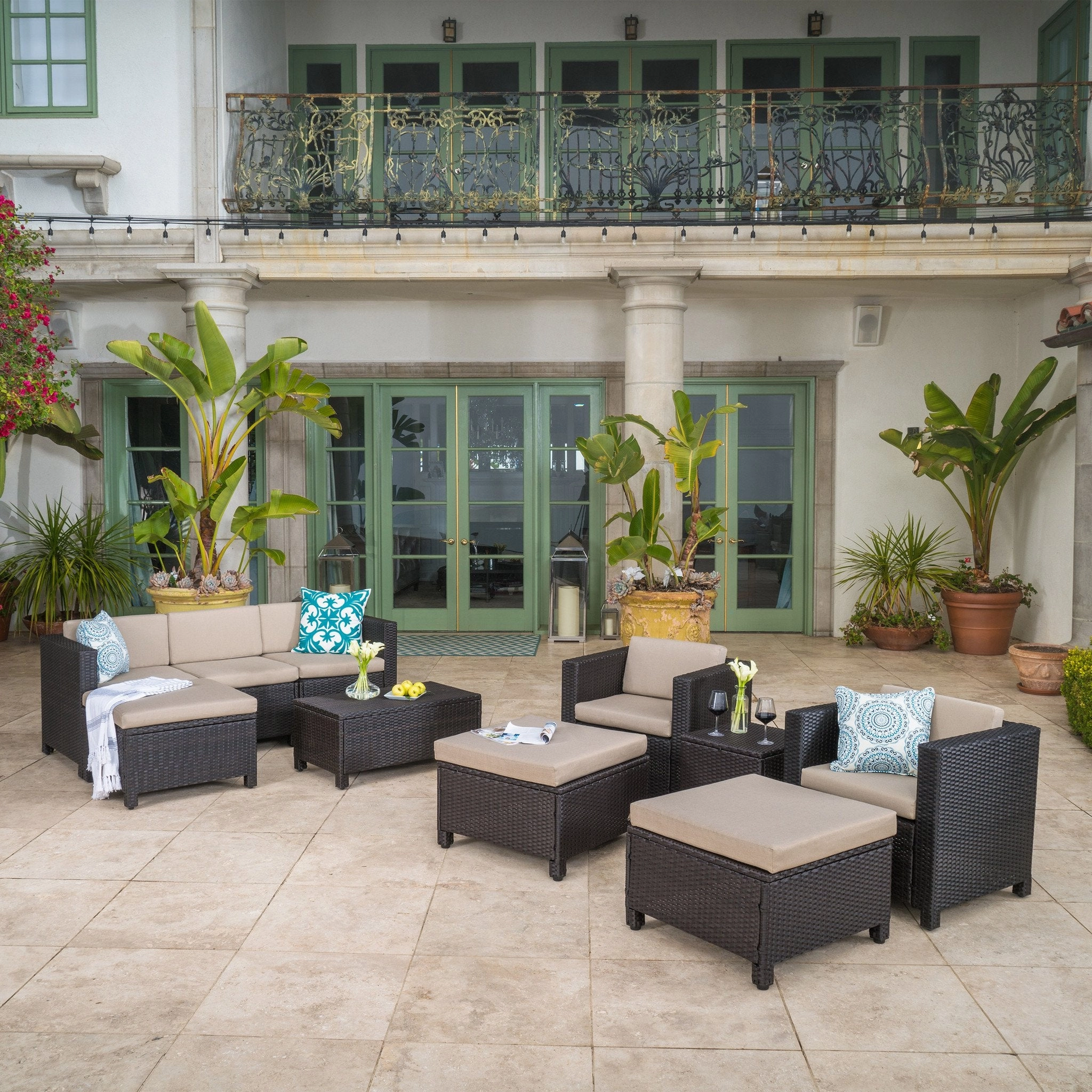 Outdoor 10 Piece Wicker Sofa Collection w/ Water Resistant Cushions - NH364003 patio chairs, outdoor seating