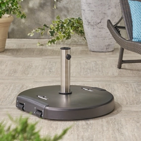 Outdoor 132lb Concrete Circular Umbrella Base with Stainless Steel Collar - NH528403 patio chairs, outdoor seating