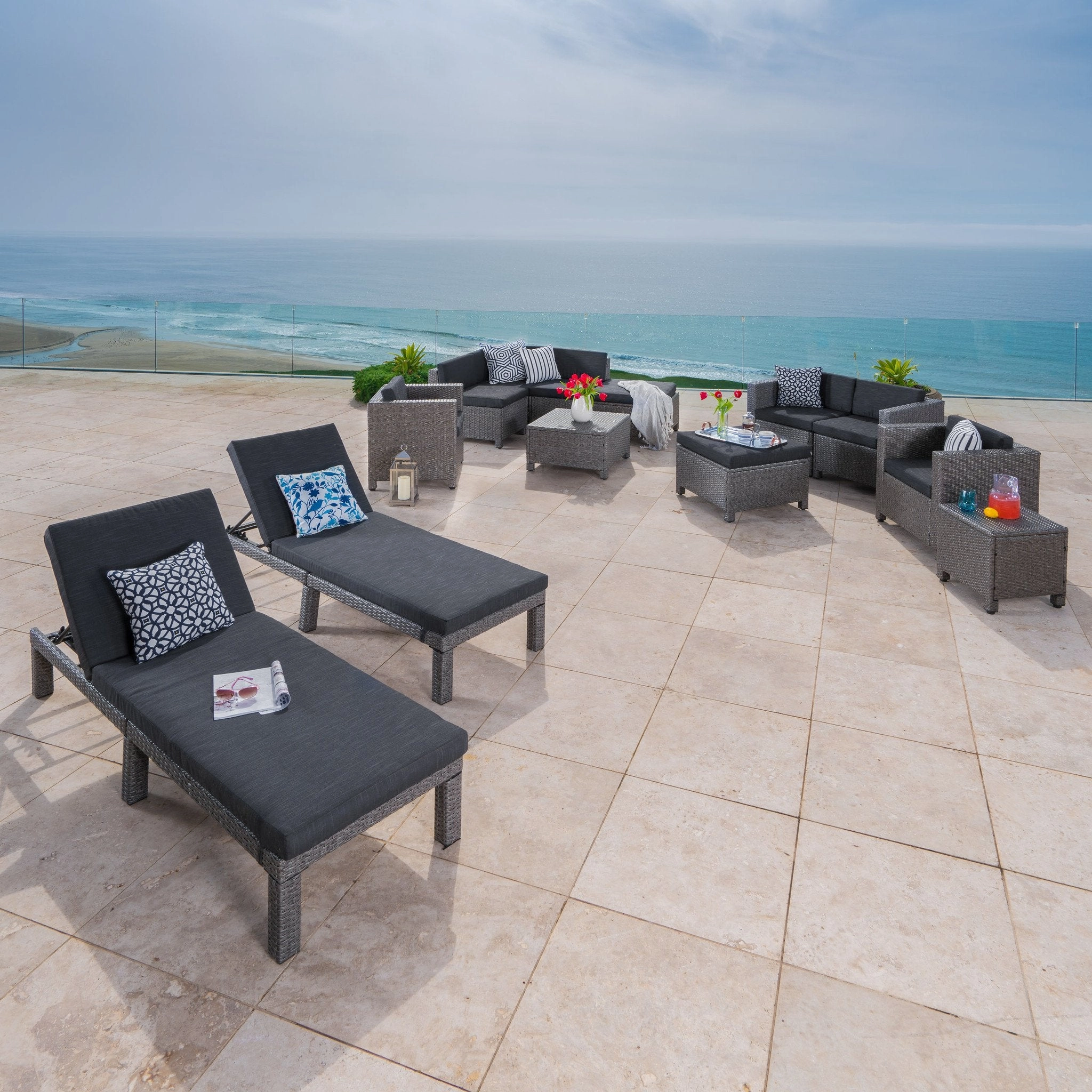 Outdoor 13 Pc Wicker Patio Set w/Water Resistant Cushions - NH493003 patio chairs, outdoor seating