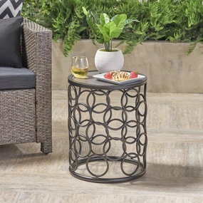Outdoor 16 Inch Grey Finish Ceramic Tile Side Table - NH502403 patio chairs, outdoor seating