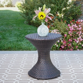Outdoor 16-inch Multi-brown Wicker Hourglass Side Table - NH184103 patio chairs, outdoor seating