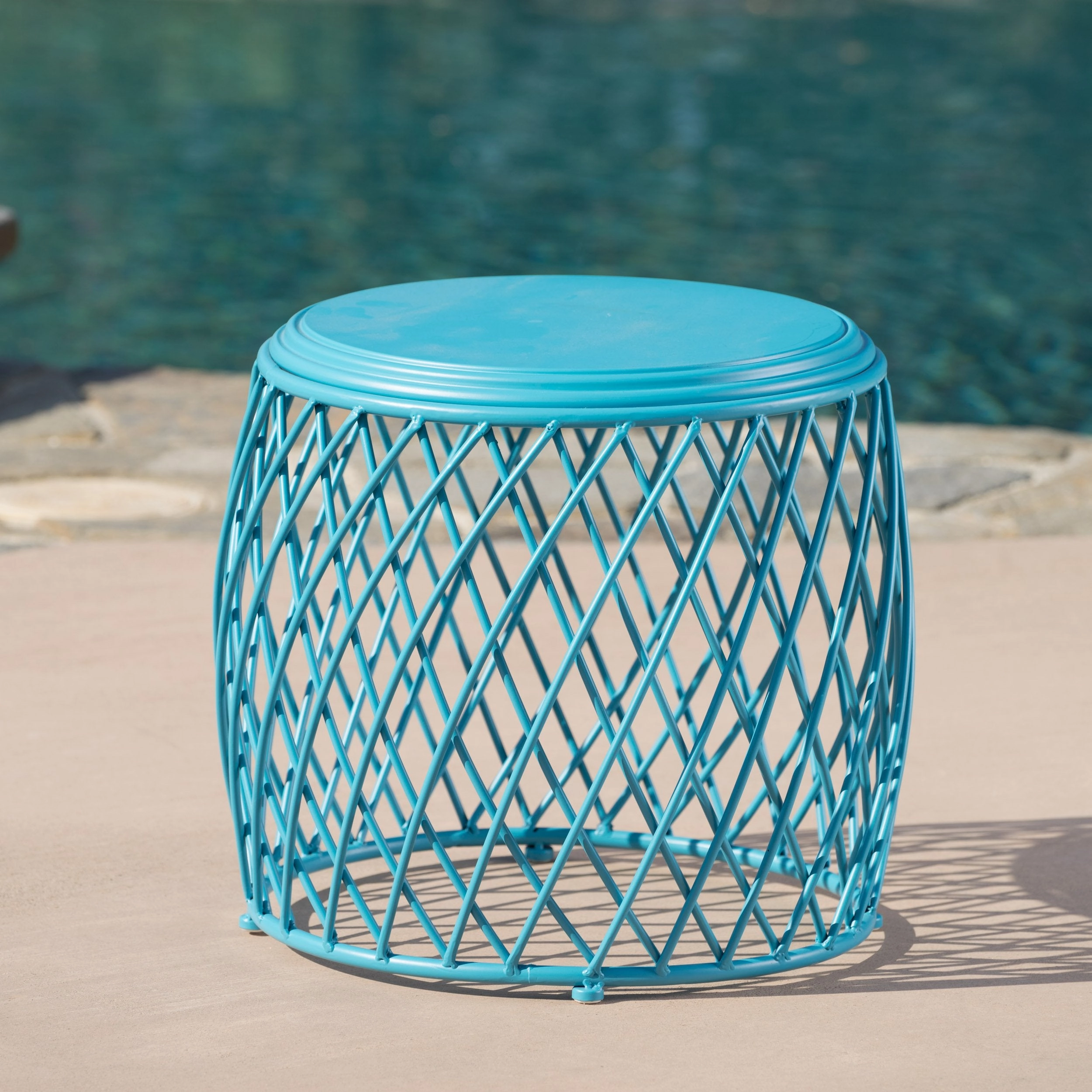 Outdoor 19 Inch Diameter Lattice Iron Side Table - NH149103