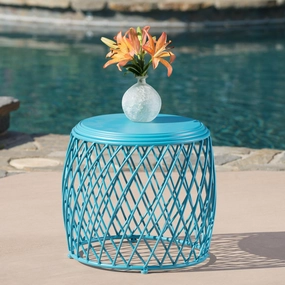 Outdoor 19 Inch Diameter Lattice Iron Side Table - NH149103 patio chairs, outdoor seating