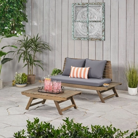 Outdoor 2 Seater Acacia Wood Loveseat and Coffee Table Set - NH856903 patio chairs, outdoor seating