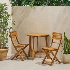 Outdoor 2 Seater Half-Round Acacia Wood Bistro Table Set with Folding Chairs - NH818903 patio chairs, outdoor seating