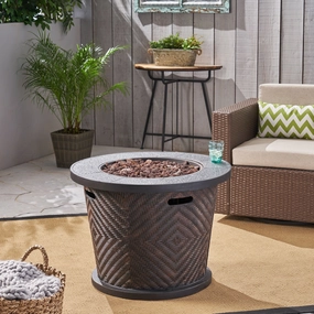 Outdoor 32" Circular Light Weight Concrete Fire Pit - 40,000 BTU, Brown - NH477703 patio chairs, outdoor seating