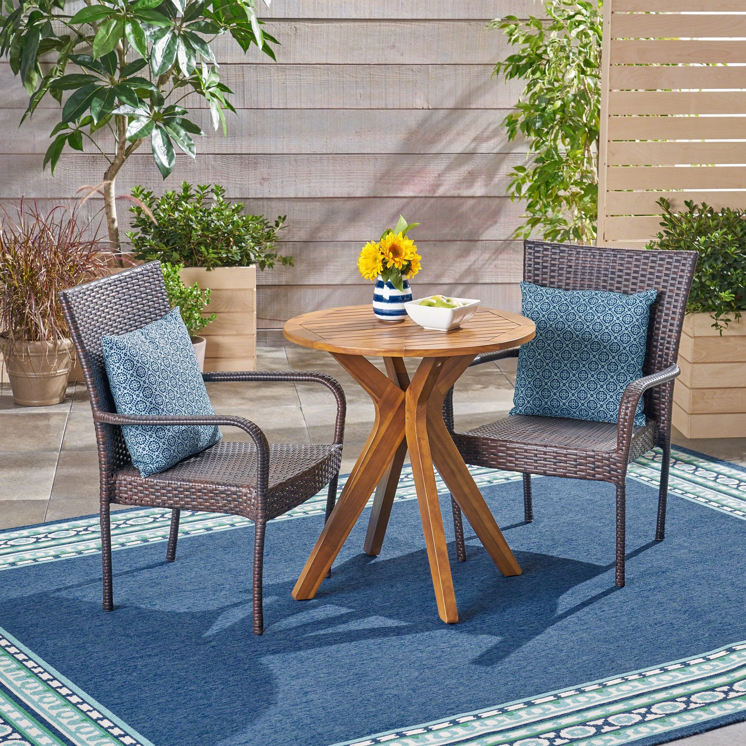 Outdoor 3 Piece Acacia Wood and Wicker Bistro Set - NH030503 patio chairs, outdoor seating