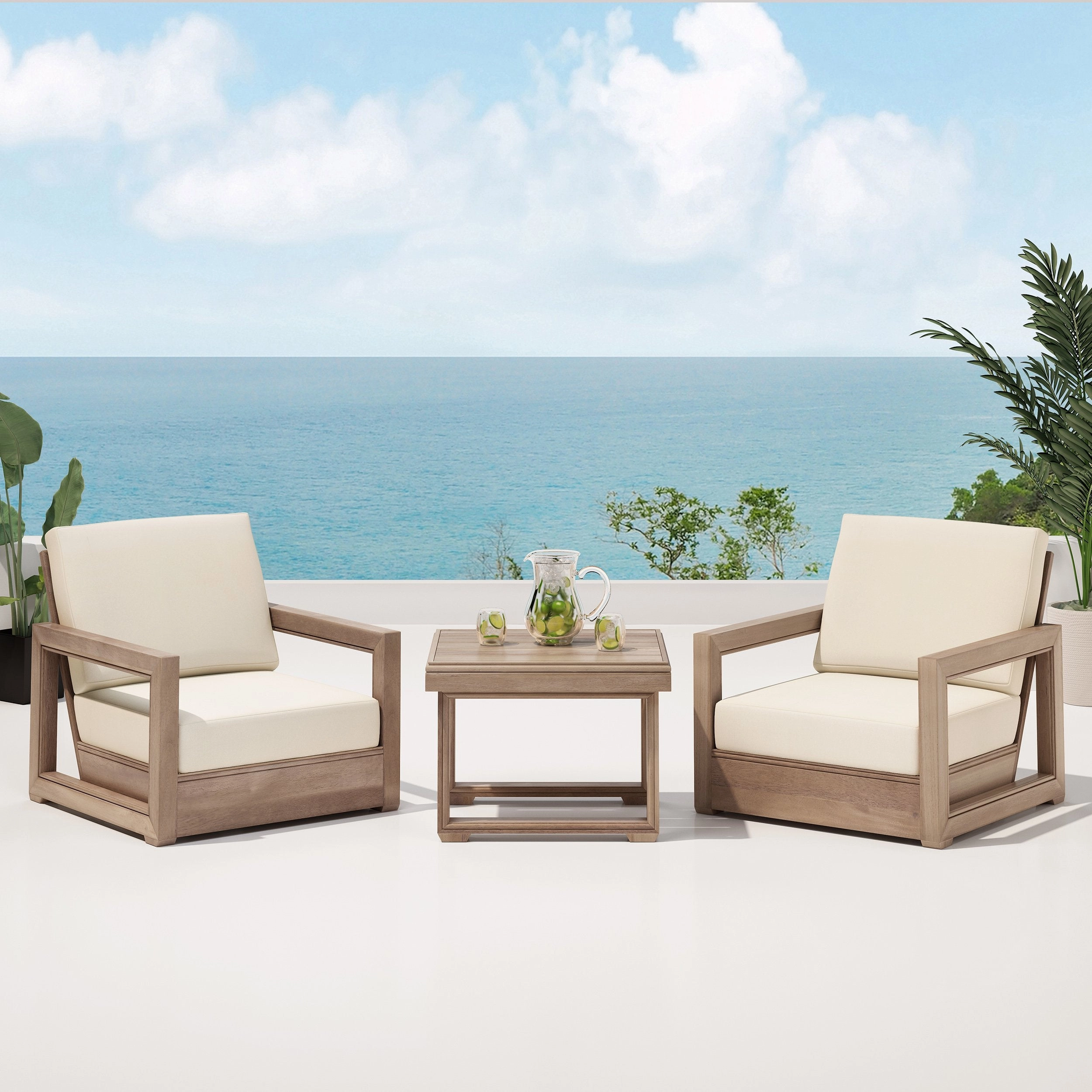 Outdoor 3 Piece Acacia Wood Chat Set - NH039213 patio chairs, outdoor seating