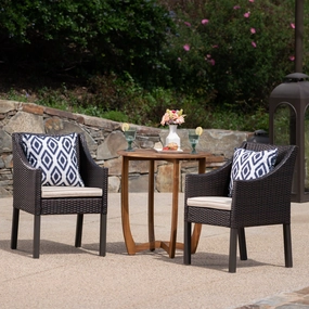 Outdoor 3 Piece Acacia Wood/ Wicker Bistro Set with Cushions, Teak Finish and Multibrown with Beige - NH303403 patio chairs, outdoor seating