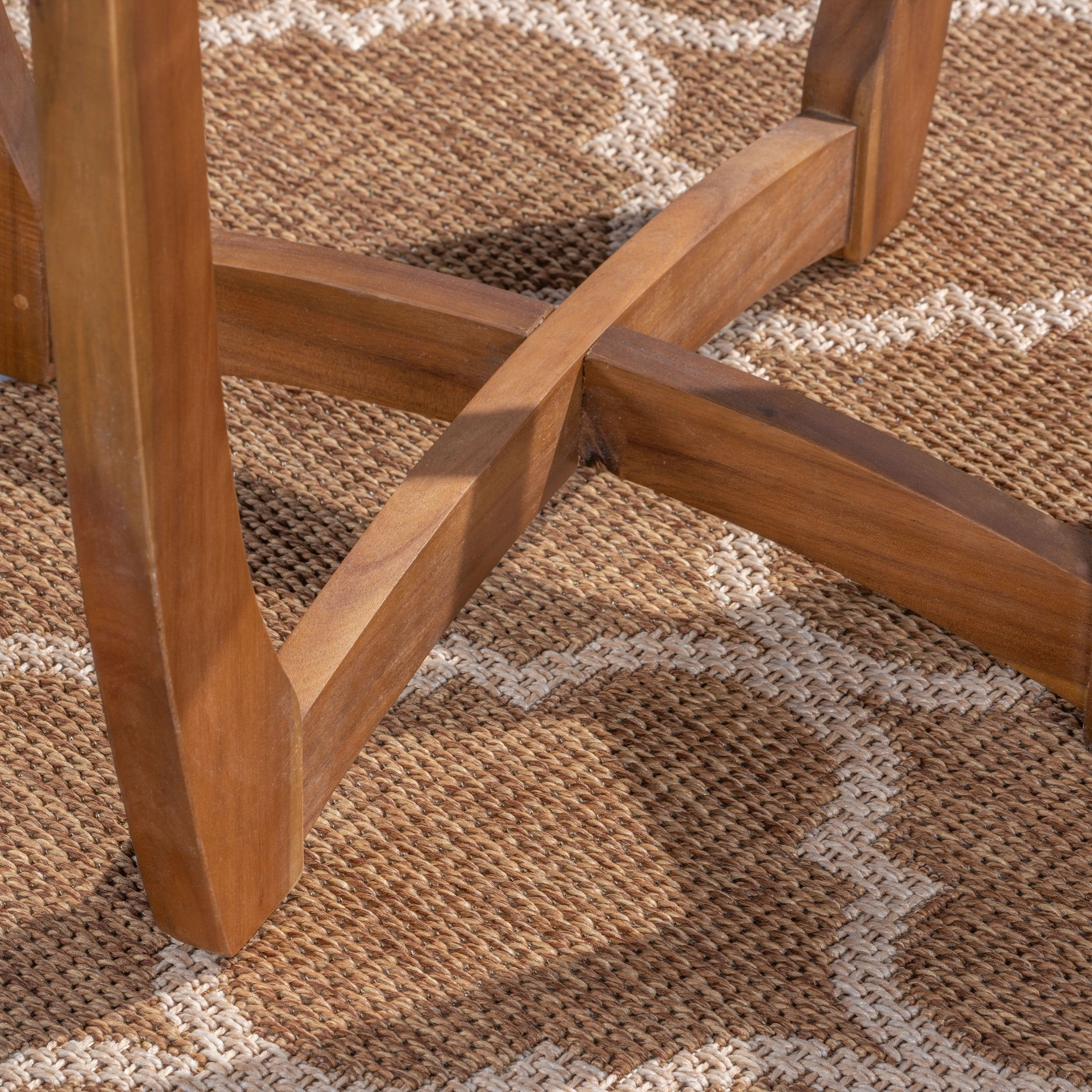 Outdoor 3 Piece Acacia Wood/ Wicker Bistro Set with Cushions, Teak Finish and Multibrown with Crme - NH203403