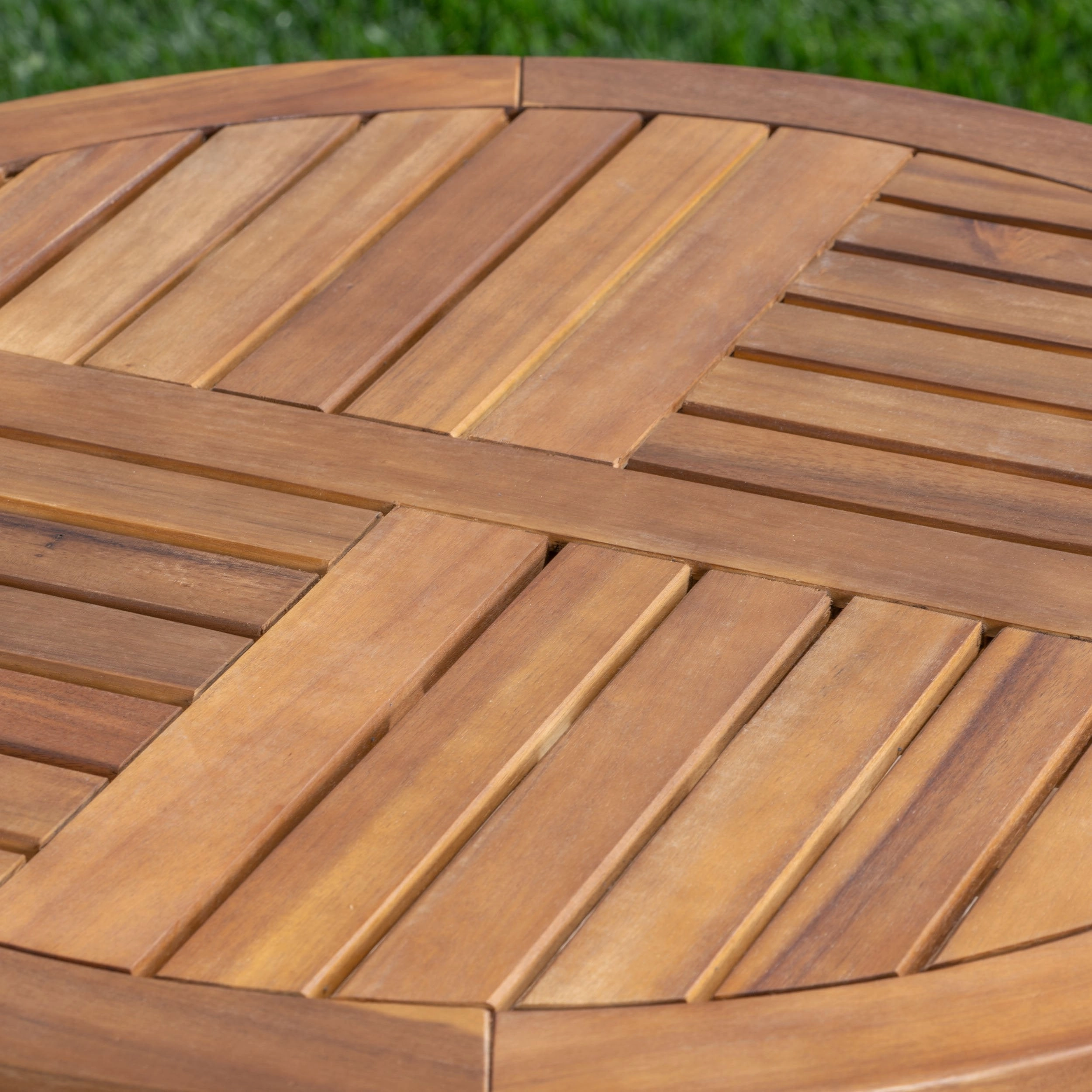Outdoor 3 Piece Acacia Wood/ Wicker Bistro Set with Cushions, Teak Finish and Multibrown with Crme - NH203403