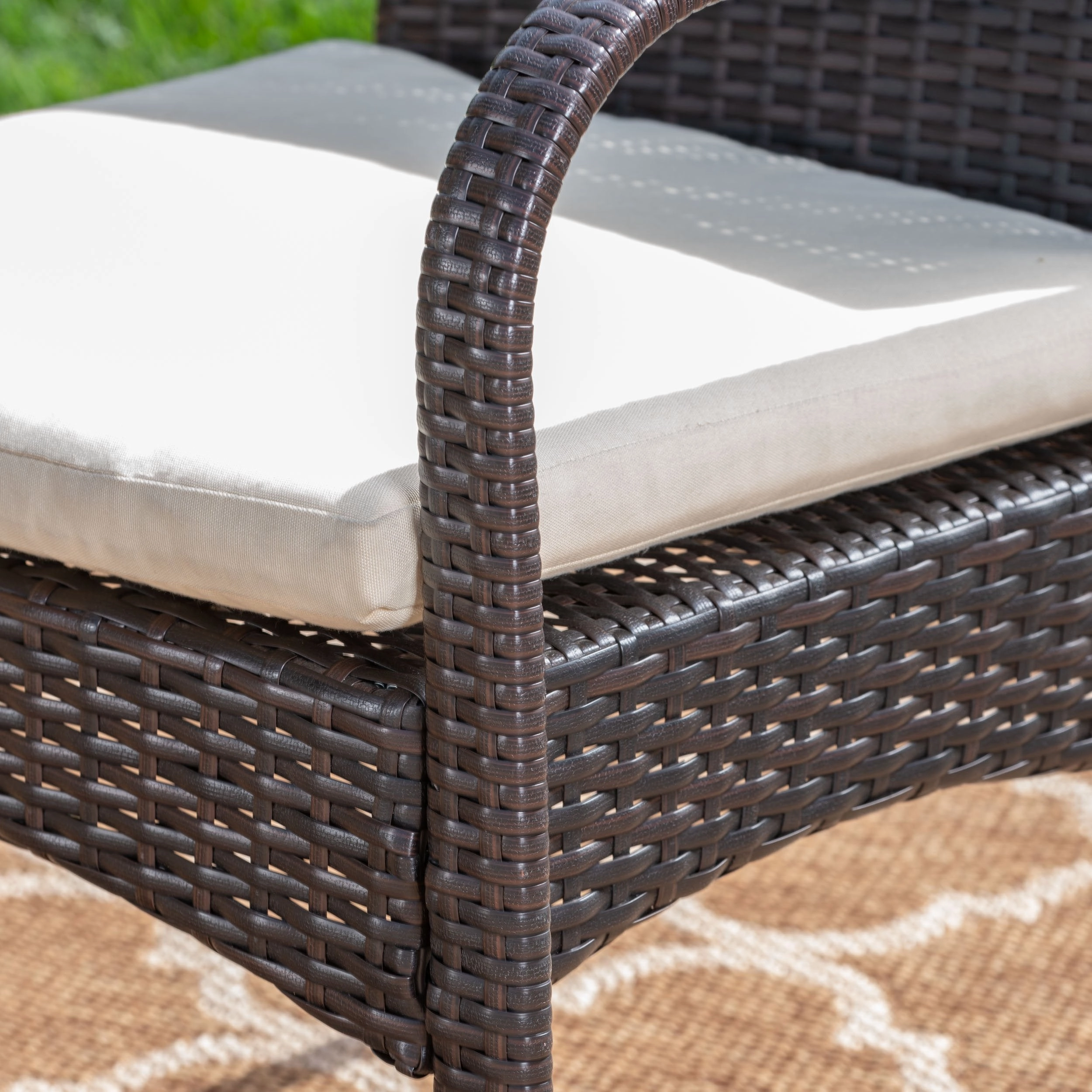 Outdoor 3 Piece Acacia Wood/ Wicker Bistro Set with Cushions, Teak Finish and Multibrown with Crme - NH203403