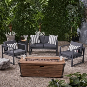 Outdoor 3 Piece Aluminum Chat Set with Cushions and Fire Pit - NH118703 patio chairs, outdoor seating