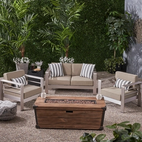Outdoor 3 Piece Aluminum Chat Set with Cushions and Fire Pit - NH908703 patio chairs, outdoor seating
