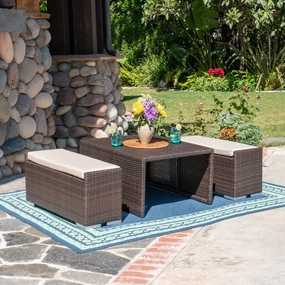 Outdoor 3 Piece Aluminum Framed Coffee Table and Ottoman Set - NH399403 patio chairs, outdoor seating