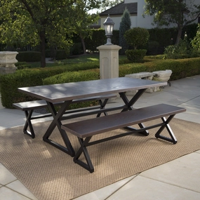 Outdoor 3 Piece Aluminum Picnic Set with Black Steel Frame - NH384203 patio chairs, outdoor seating