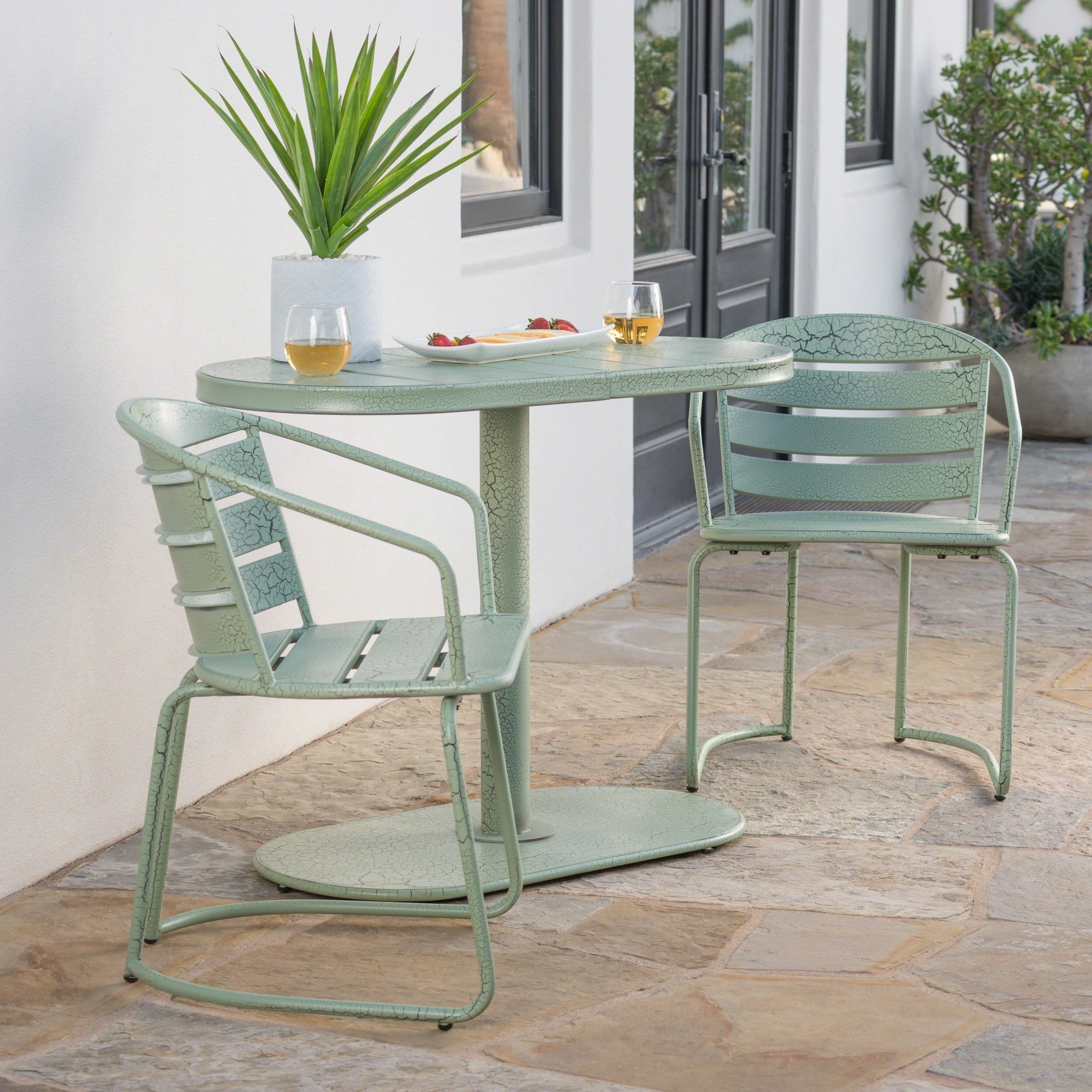 Outdoor 3 Piece Crackle Finished Iron Bistro Set - NH953303 patio chairs, outdoor seating