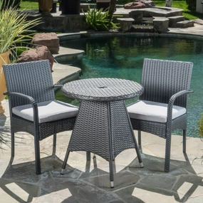 Outdoor 3 Piece Grey Wicker Bistro Set with Cushions - NH502003 patio chairs, outdoor seating