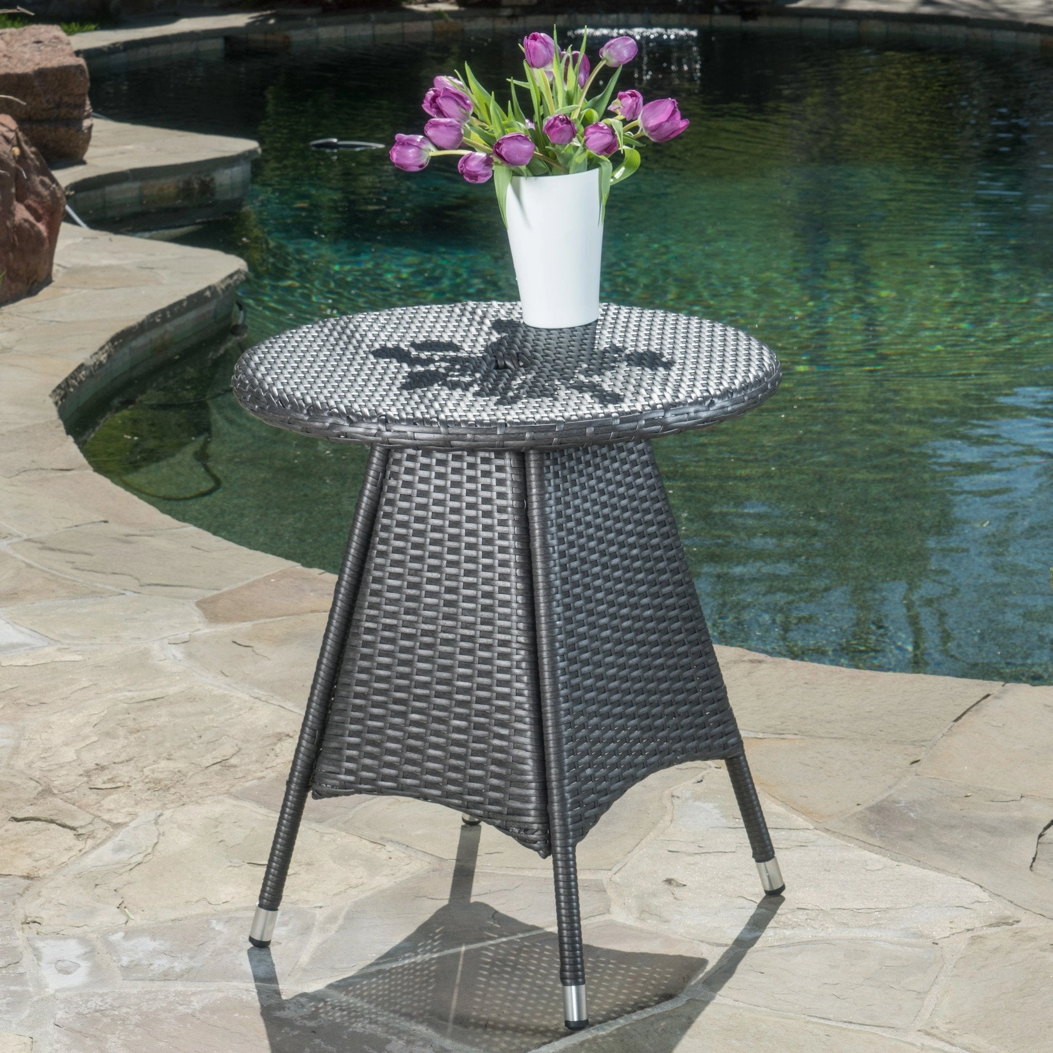 Outdoor 3 Piece Grey Wicker Dining Set with Cushions - NH002003