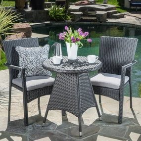 Outdoor 3 Piece Grey Wicker Dining Set with Cushions - NH002003 patio chairs, outdoor seating