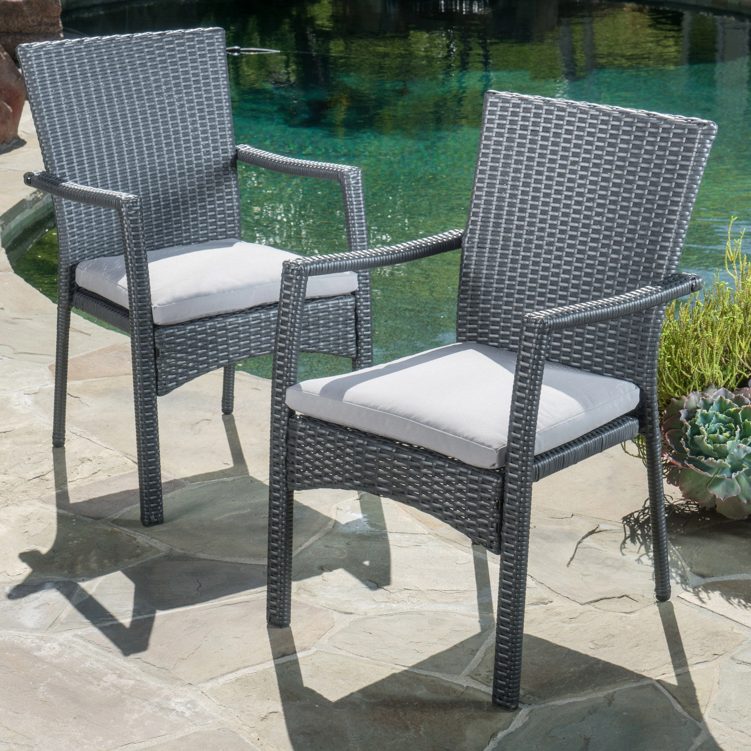 Outdoor 3 Piece Grey Wicker Dining Set with Cushions - NH002003
