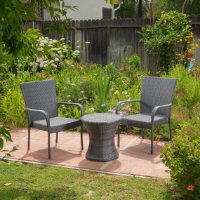 Outdoor 3 Piece Grey Wicker Stacking Chair Chat Set - NH669003 patio chairs, outdoor seating