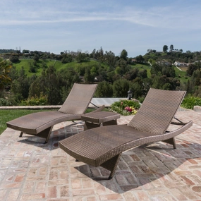 Outdoor 3 Piece Mixed Mocha Wicker Armless Chaise Lounge and Table Set - NH066203 patio chairs, outdoor seating