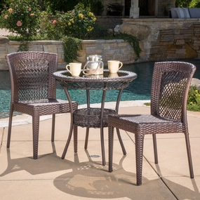 Outdoor 3-Piece Multi-Brown Wicker Bistro Set with Tempered Glass Top - NH596592 patio chairs, outdoor seating