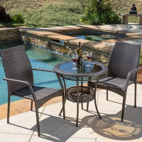 Outdoor 3-Piece Multi-Brown Wicker Bistro Set with Tempered Glass Top - NH796592 patio chairs, outdoor seating