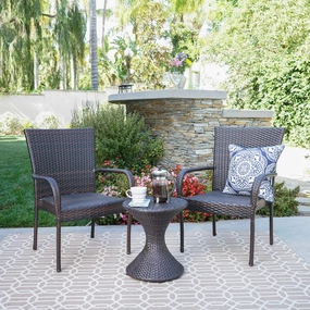 Outdoor 3 Piece Multi-Brown Wicker Chat Set with Stacking Chairs - NH384103 patio chairs, outdoor seating