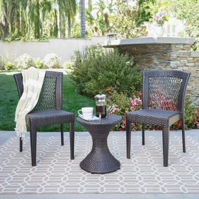 Outdoor 3 Piece Multi-Brown Wicker Chat Set with Stacking Chairs - NH584103 patio chairs, outdoor seating