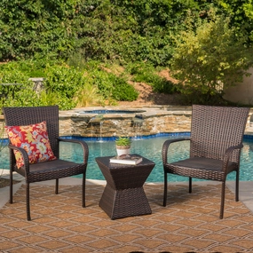 Outdoor 3 Piece Multi-Brown Wicker Chat Set with Stacking Chairs - NH674103 patio chairs, outdoor seating