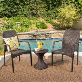 Outdoor 3 Piece Multi-Brown Wicker Chat Set with Stacking Chairs - NH684103 patio chairs, outdoor seating