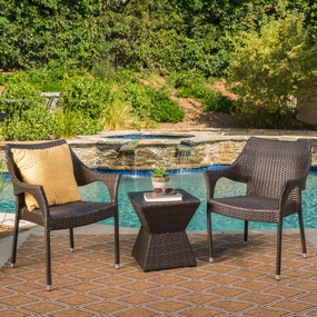 Outdoor 3 Piece Multi-Brown Wicker Chat Set with Stacking Chairs - NH774103 patio chairs, outdoor seating