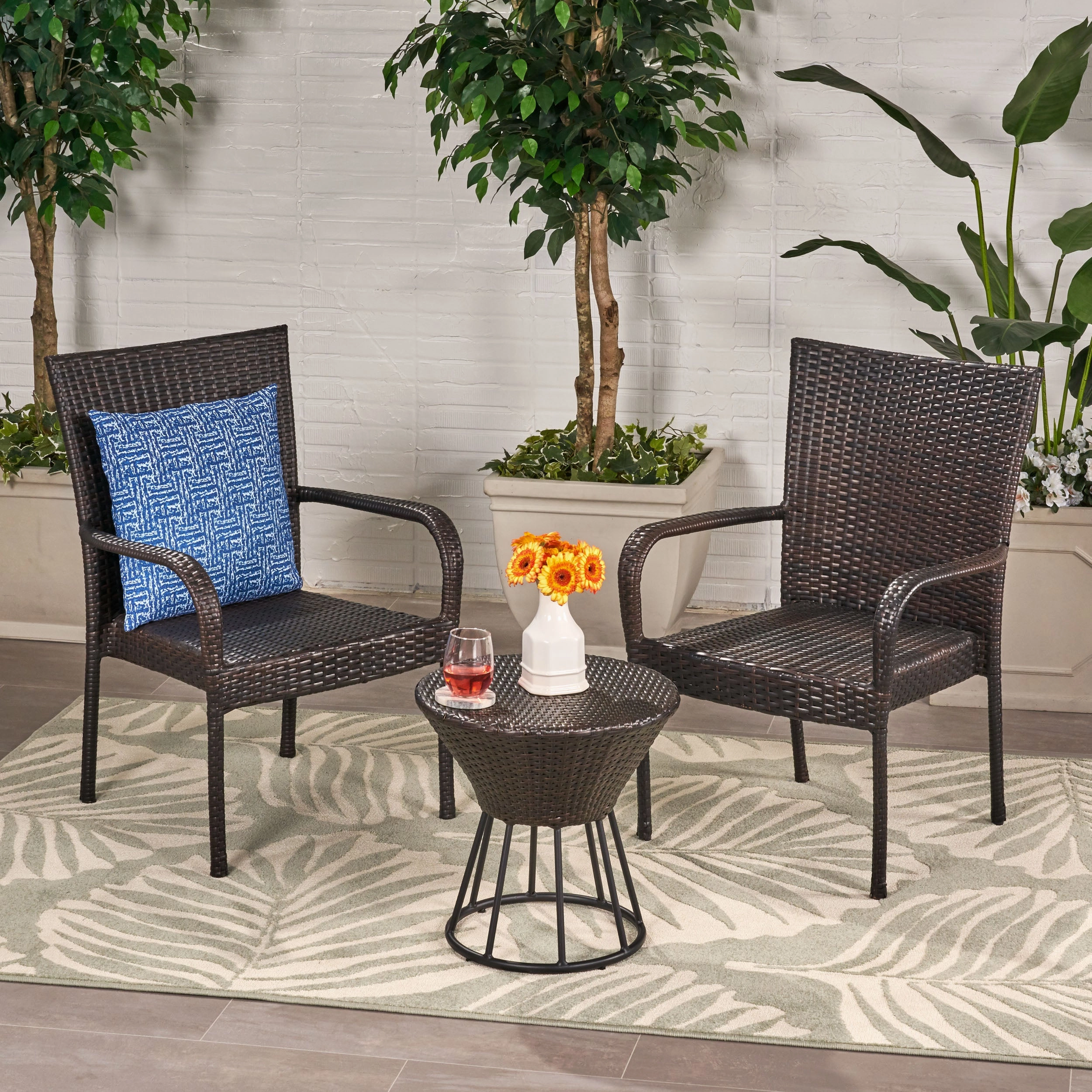 Outdoor 3 Piece Multi-brown Wicker Stacking Chair Chat Set - NH349003