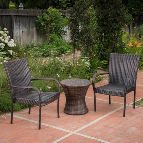Outdoor 3 Piece Multi-brown Wicker Stacking Chair Chat Set - NH349003 patio chairs, outdoor seating