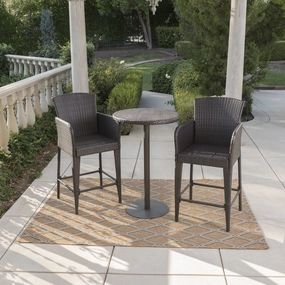 Outdoor 3 Piece Round Multi-brown Wicker Bar Set - NH544203 patio chairs, outdoor seating