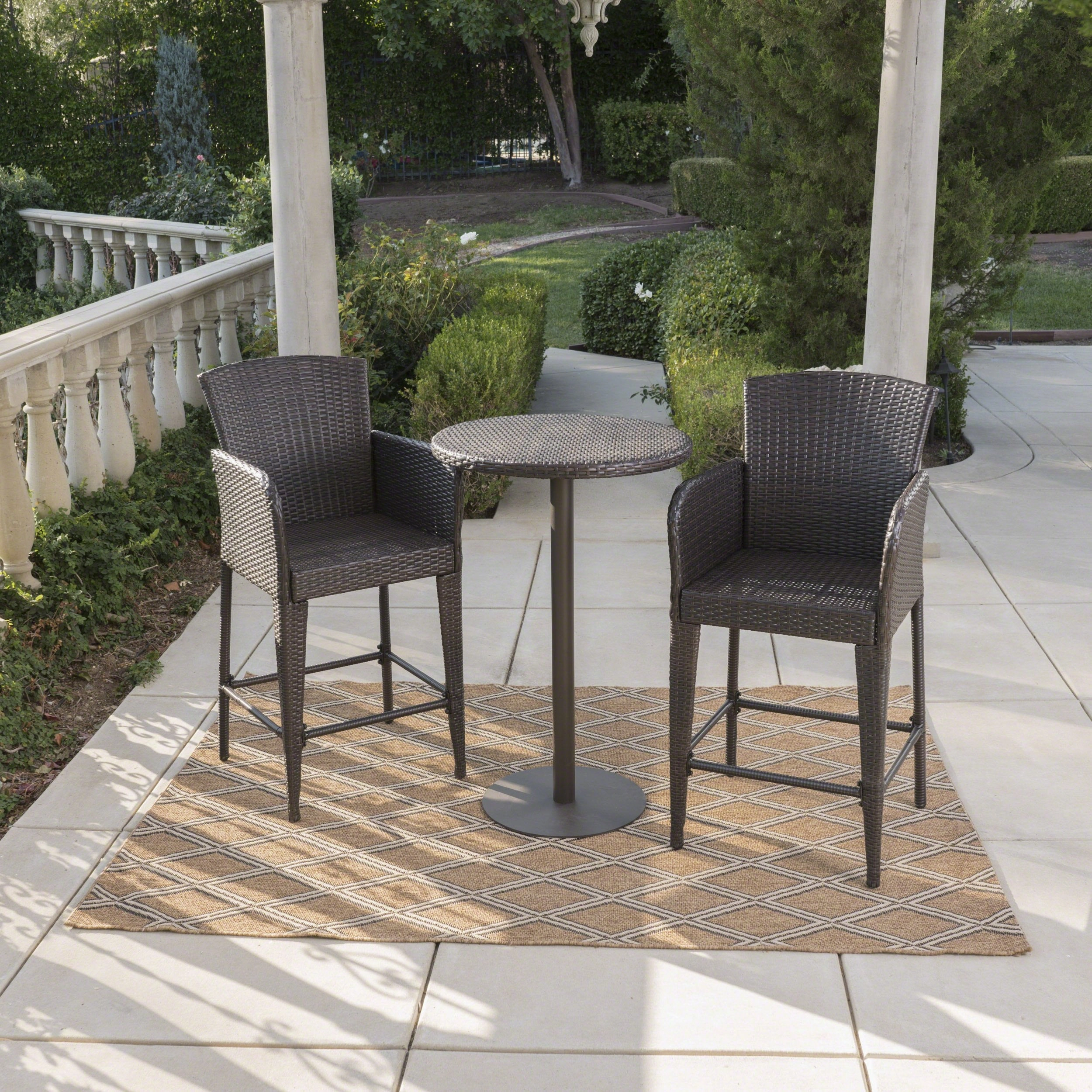 Outdoor 3 Piece Round Multi-brown Wicker Bar Set - NH544203 patio chairs, outdoor seating