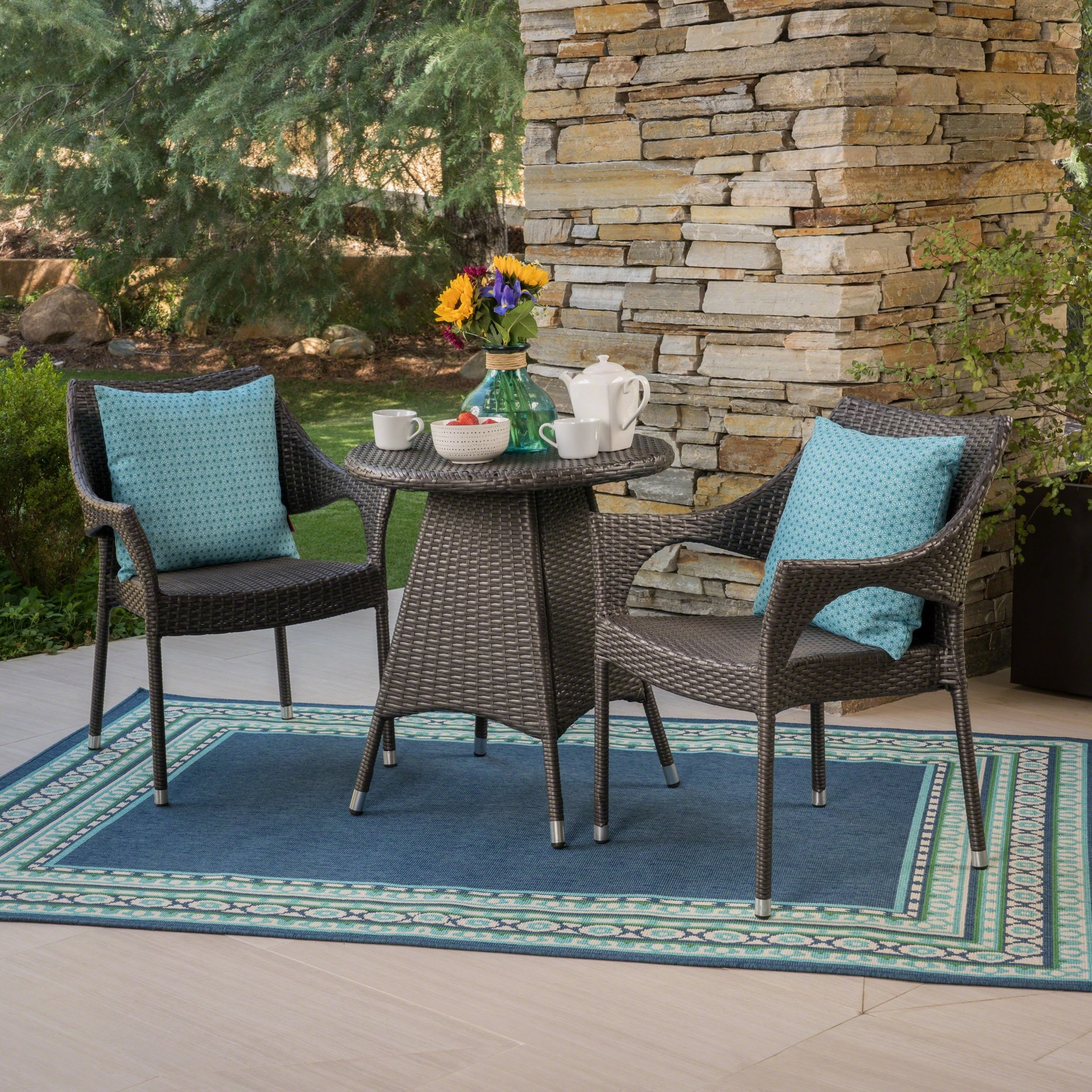 Outdoor 3 Piece Wicker Bistro Set, Grey - NH917403 patio chairs, outdoor seating