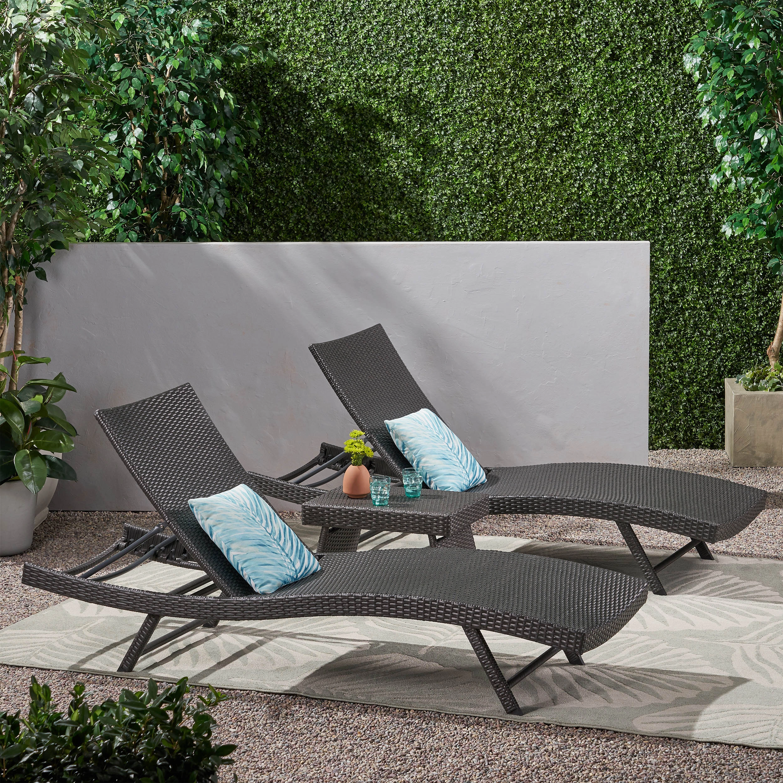 Outdoor 3 Piece Wicker Chaise Lounge Set - NH706403 patio chairs, outdoor seating