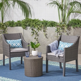 Outdoor 3 Piece Wicker Chat Set, Grey with Silver Cushions - NH847403 patio chairs, outdoor seating