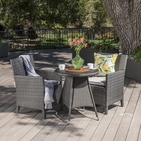 Outdoor 3 Piece Wicker Dining Set with Water Resistant Cushions - NH733203 patio chairs, outdoor seating