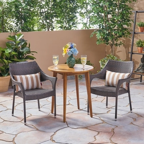 Outdoor 3 Piece Wood  and Wicker Bistro Set - NH772503 patio chairs, outdoor seating